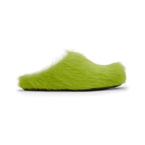 green marni calf hair / fur sabot fussbett mules